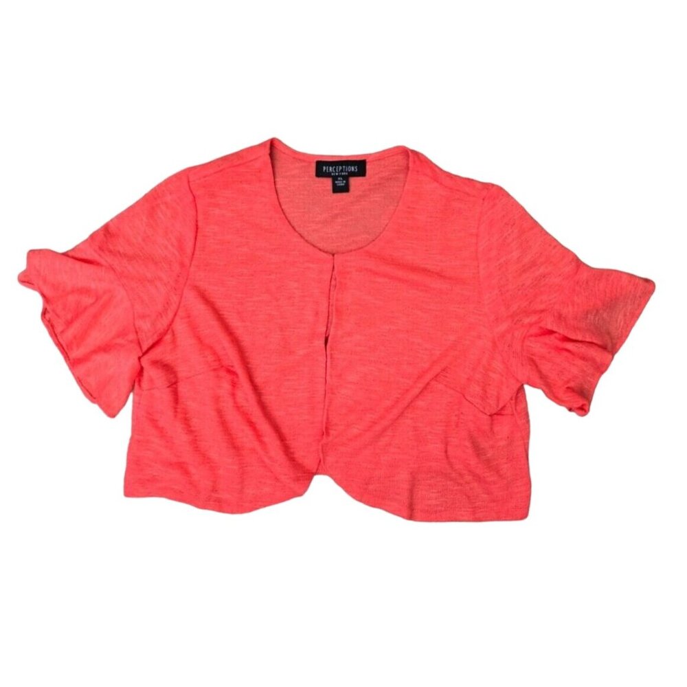 Perceptions New York Women's XL Cardigan Crop Bell Sleeves Textured Coral